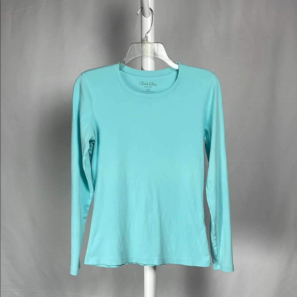 4/$16 Aqua Blue Long Sleeve Relaxed Fit T-Shirt Cotton Bend Basic Top Women’s S